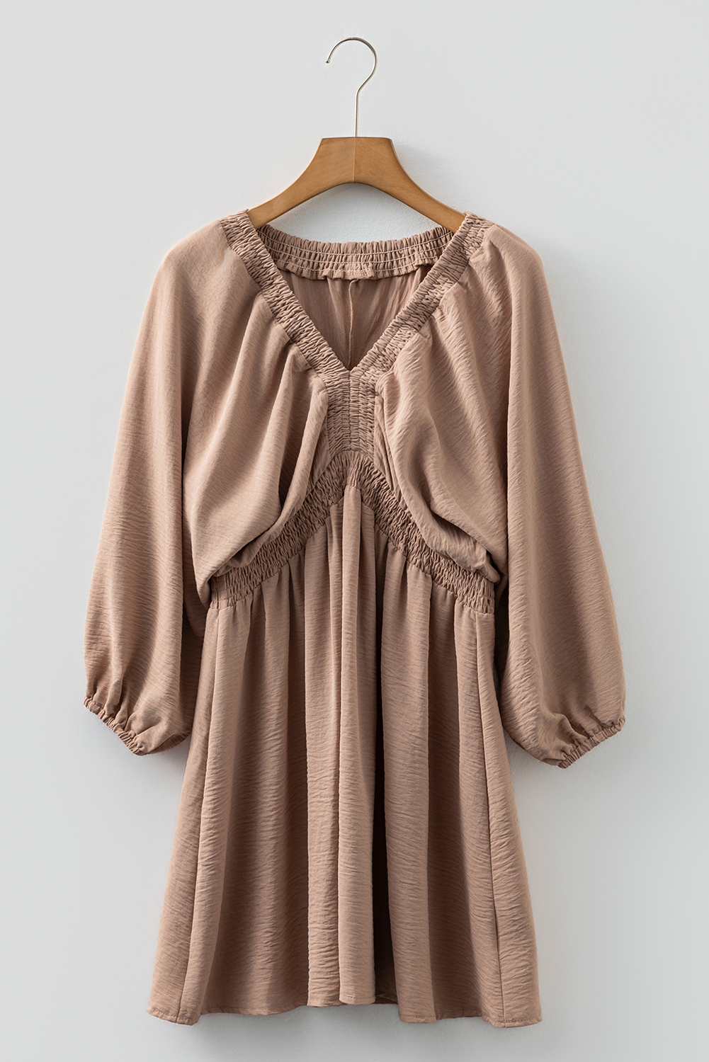 Smoke Gray Deep V Neck Bubble Sleeve Smocked Mini Dress - loveforevers