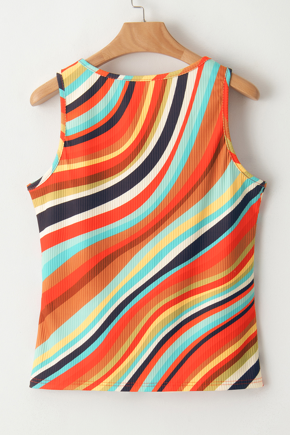Multicolour Wavy Striped Buttoned V Neck Tank Top - loveforevers