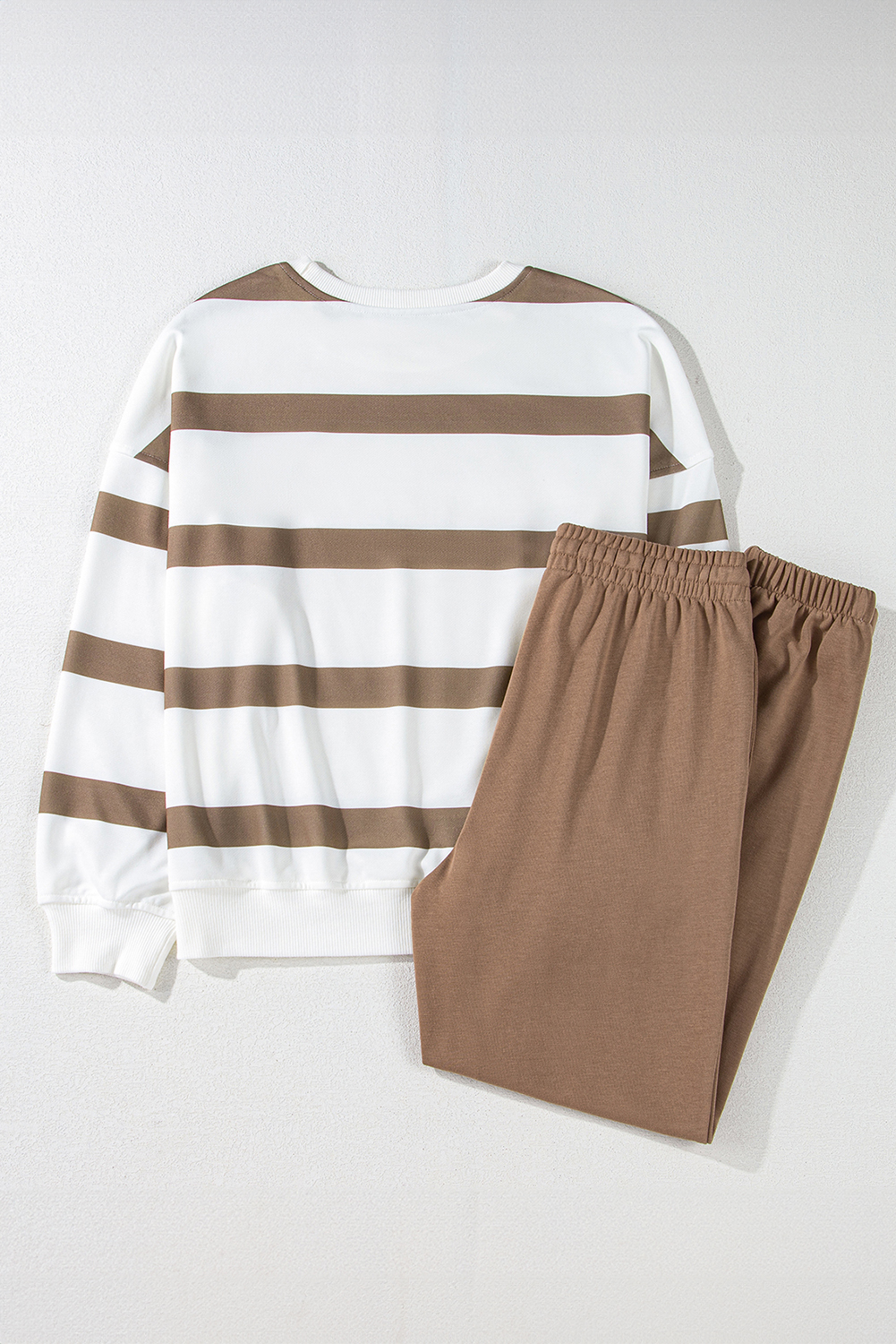 Brown Stripe Striped Drop Shoulder Pullover and Jogger Pants Set - loveforevers