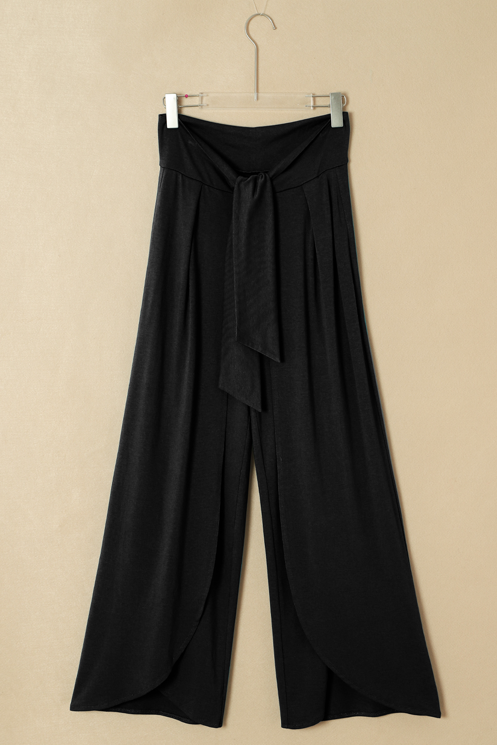 Medium Grey Knotted Drop Waist Split Leg Relaxed Pants - loveforevers