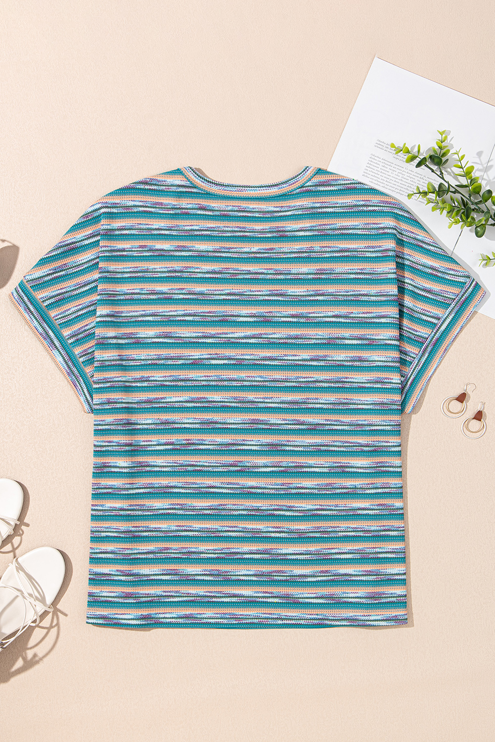 Multicolour Striped Wide Sleeve Loose T Shirt - loveforevers
