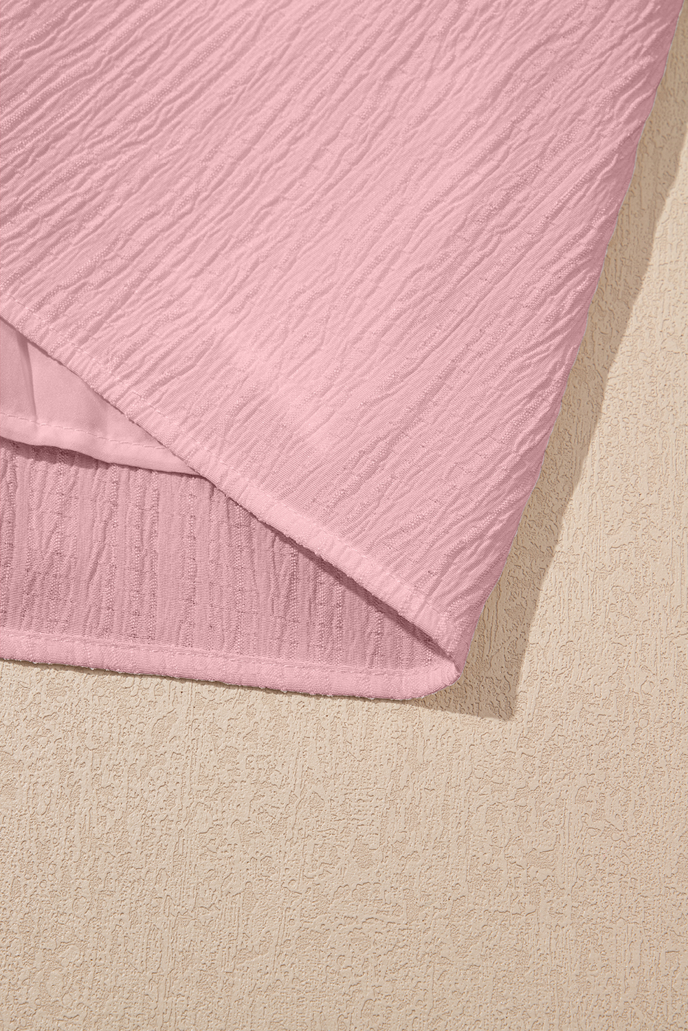 Light Pink Textured Ruffled Trim V Neck Flutter Flowy Top - loveforevers