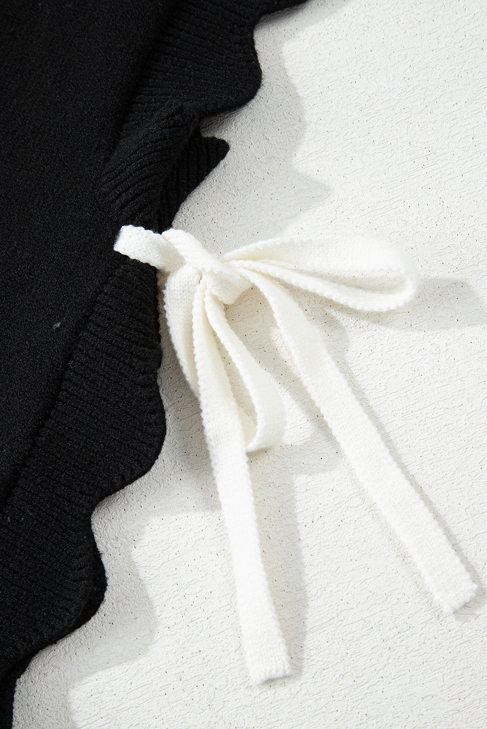 Black Bow Print Side Ties Scalloped Hem Sweater T Shirt - loveforevers