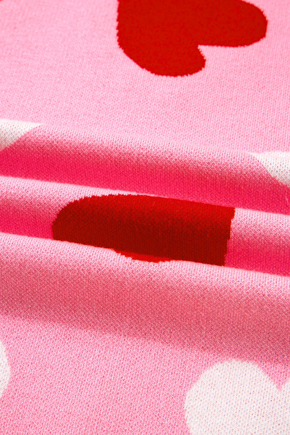 Pink Pearl Embellished Heart Pattern Valentines Day Sweater - loveforevers