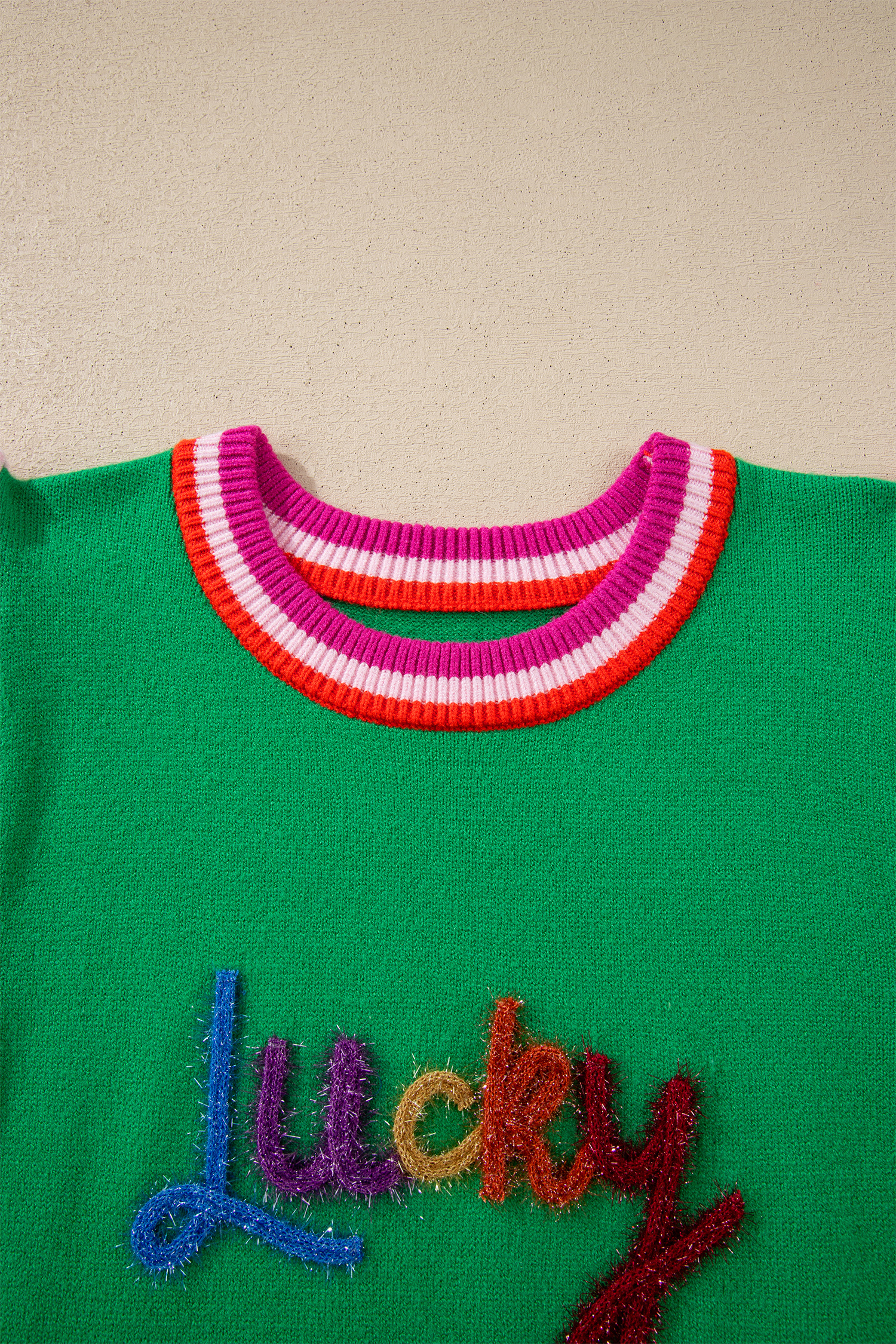 Bright Green Shiny Lucky Striped Flutter Sleeve Round Neck Sweater - loveforevers