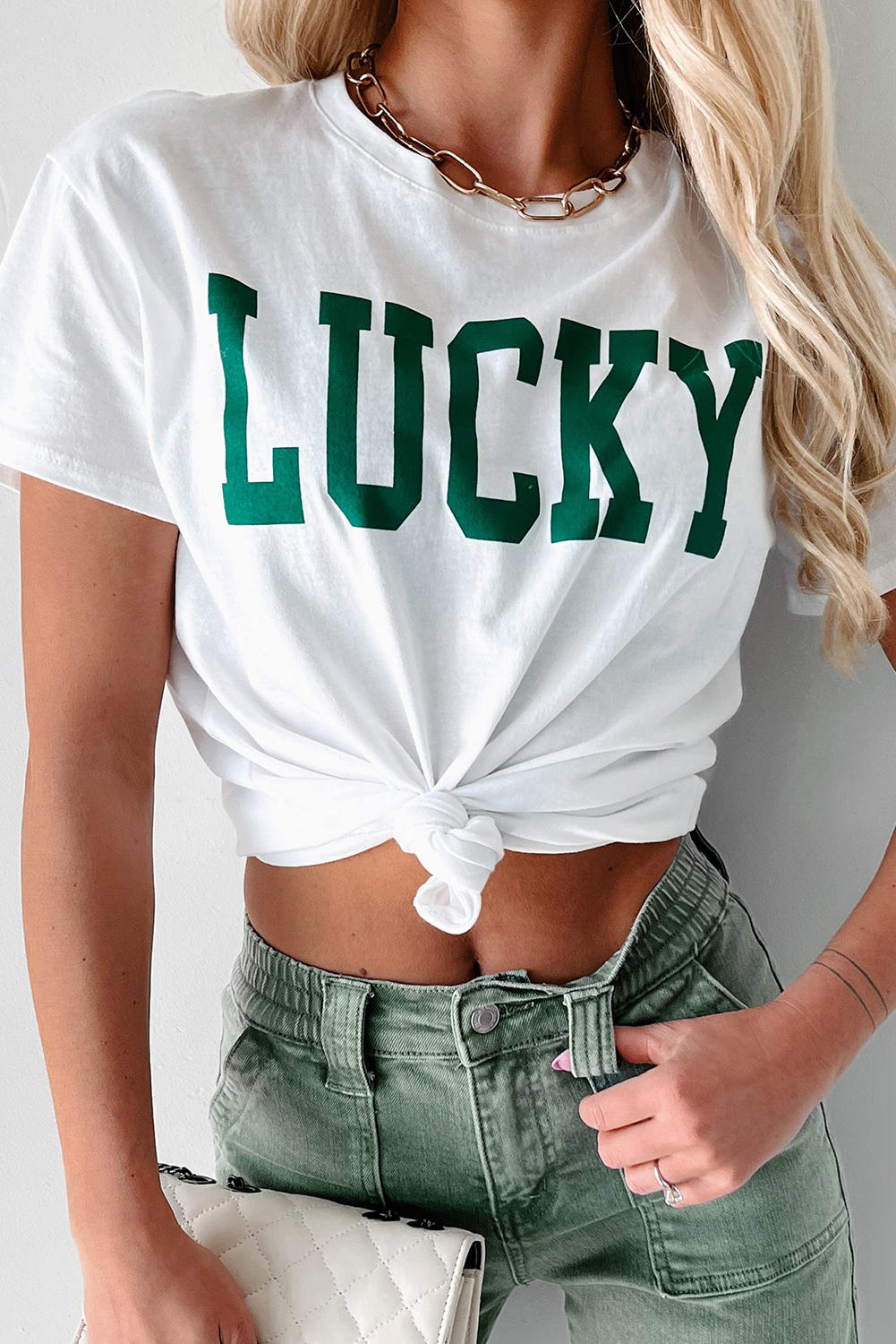 White LUCKY Printed Round Neck St Patricks T Shirt - loveforevers