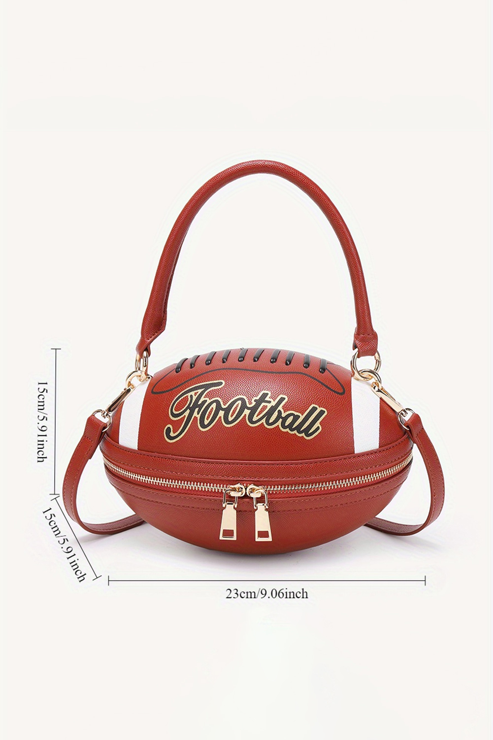 Chestnut Faux Leather Football Spherical Hand Bag - loveforevers