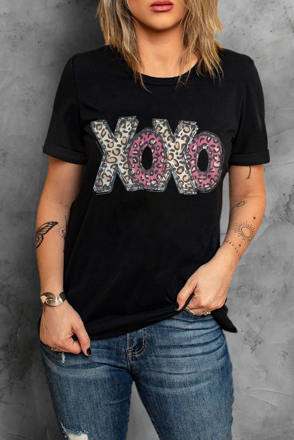 Black Leopard XOXO Print T Shirt - loveforevers