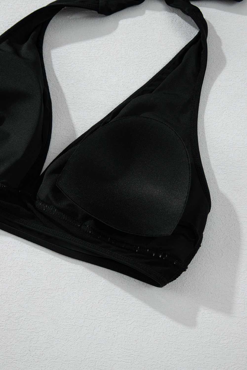 Black Sheer Mesh Edged Halter V Neck Push Up Bikini - loveforevers