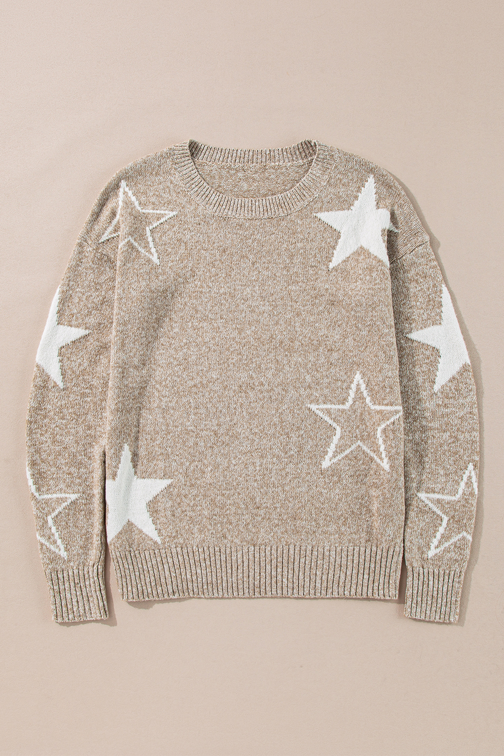 Khaki Star Pattern Drop Shoulder Sweater - loveforevers