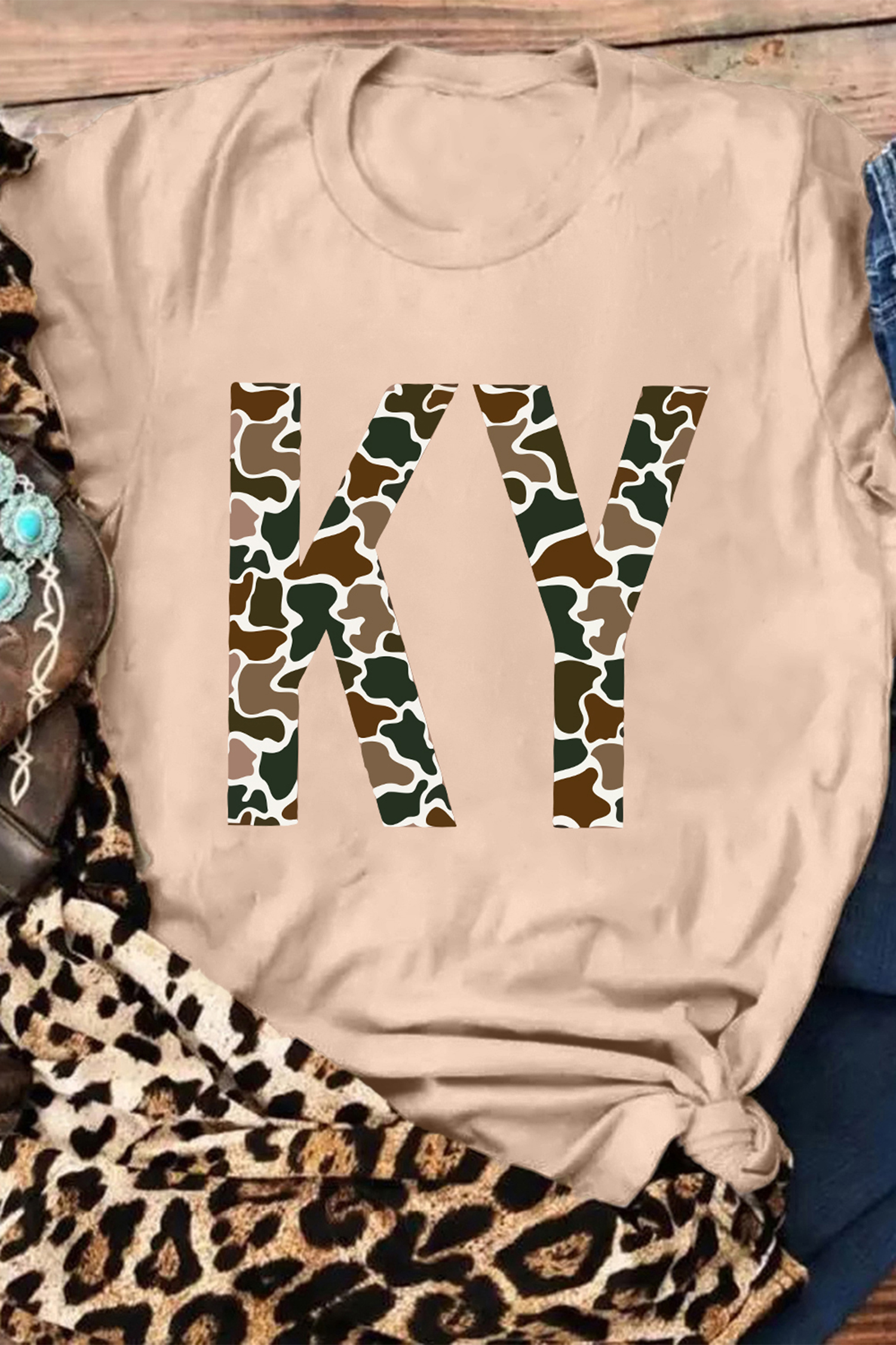 Green Camouflage KENTUCKY Crew Neck Summer Top - loveforevers