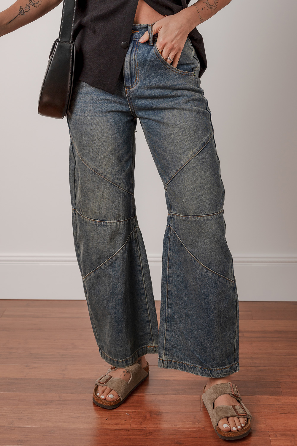 Sail Blue Exposed Stitching Loose Straight High Waist Jeans - loveforevers