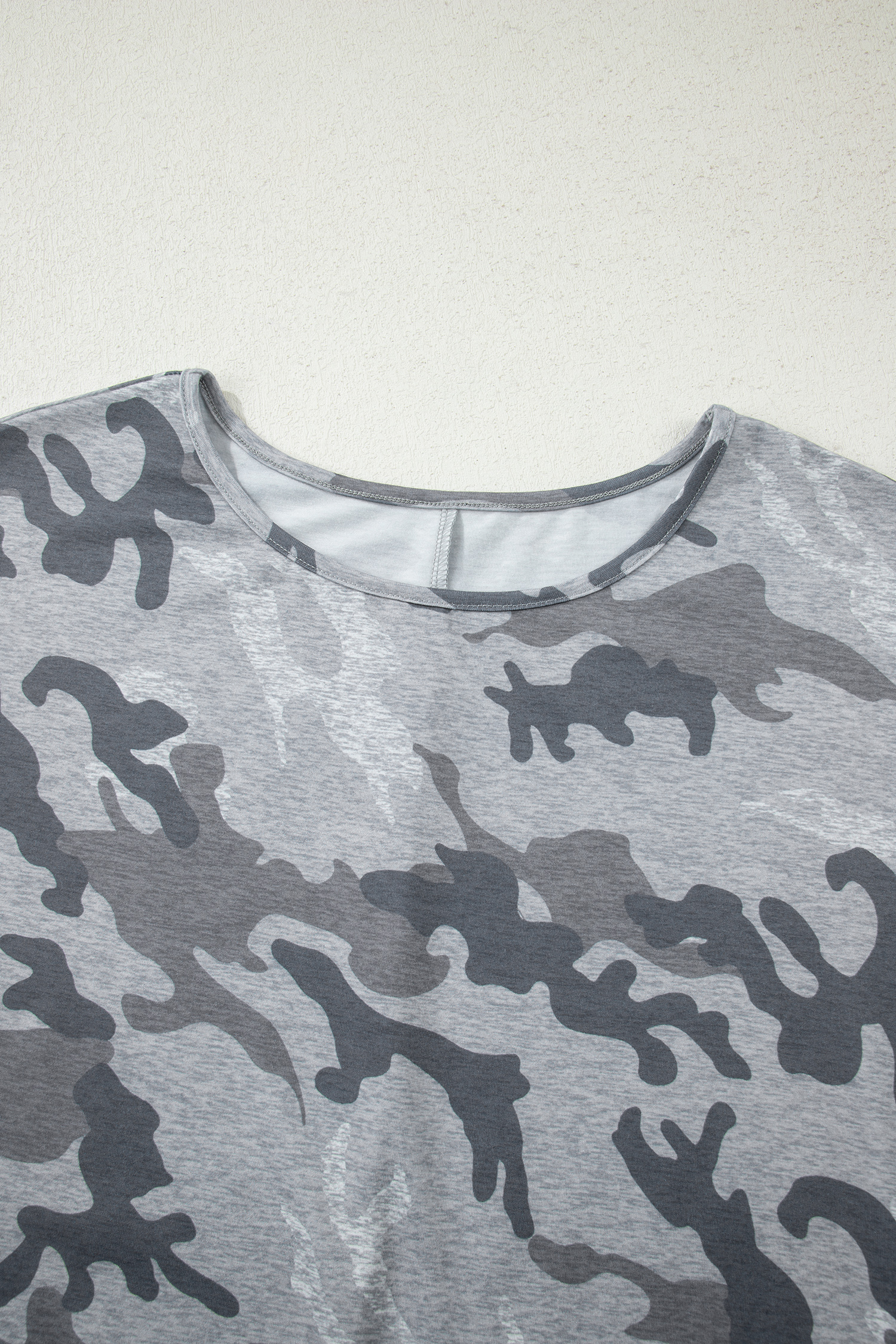 Gray Camouflage Print Round Neck T Shirt - loveforevers