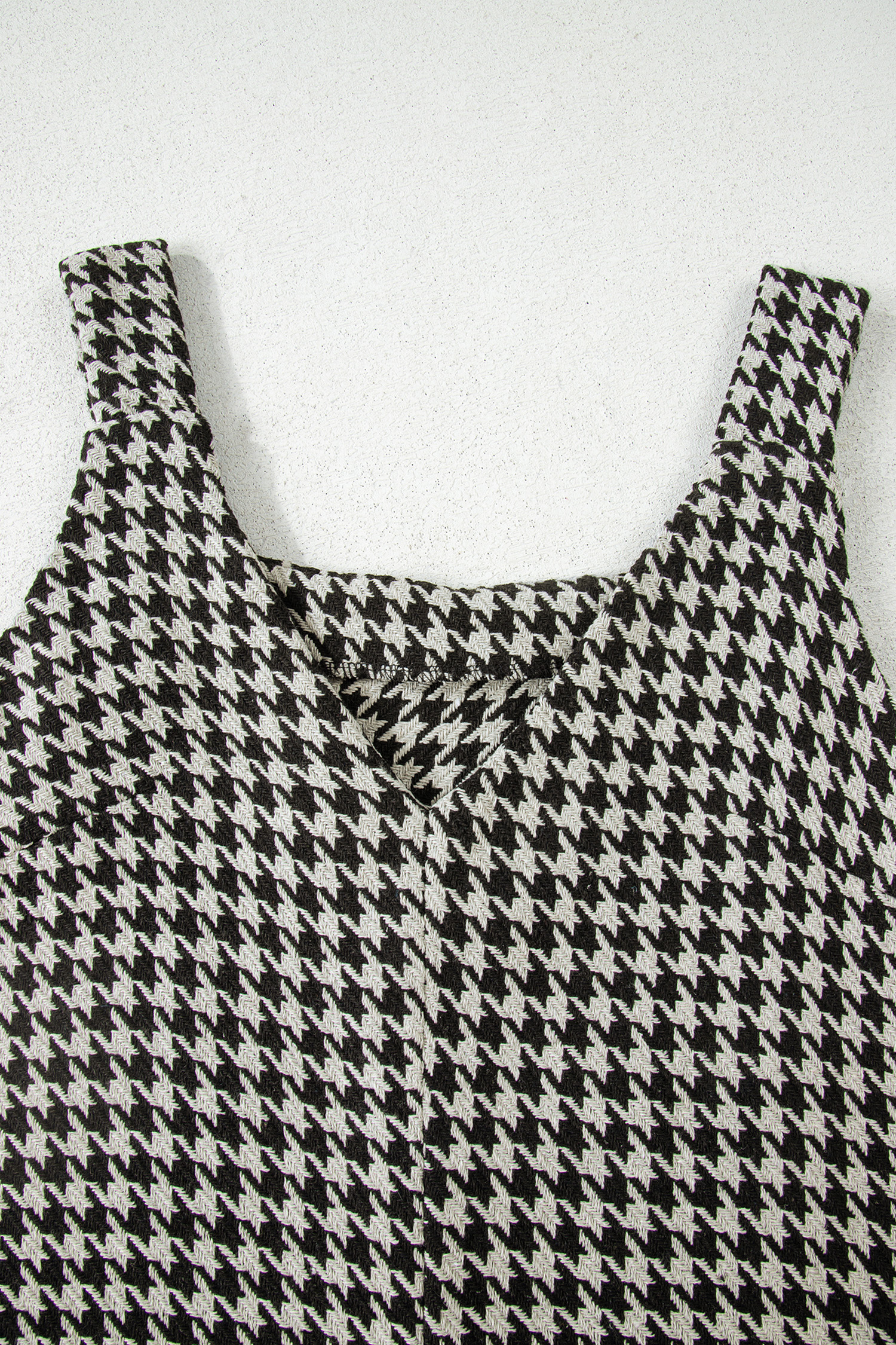 Khaki Houndstooth Print V Neck Sleeveless Mini Dress - loveforevers