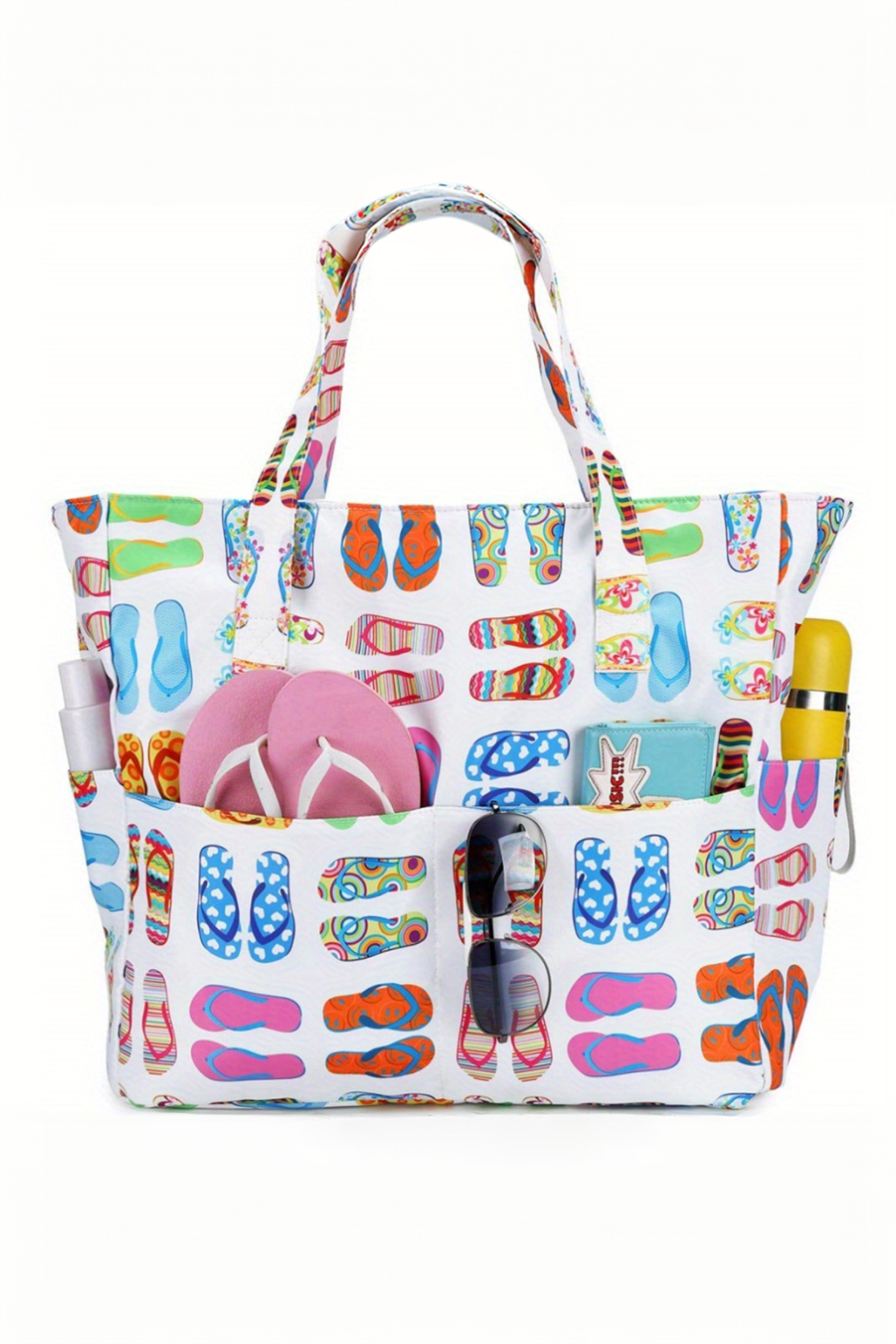 White Waterproof Slippers Pattern Beach Tote Bag - loveforevers