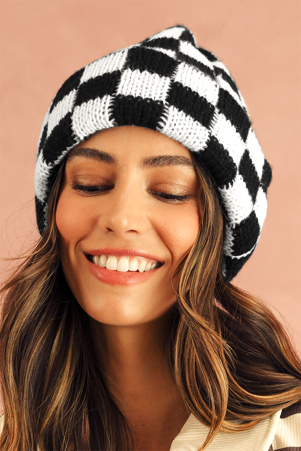 Black Two Tone Checkered Folded Eaveless Beanie Cap - loveforevers