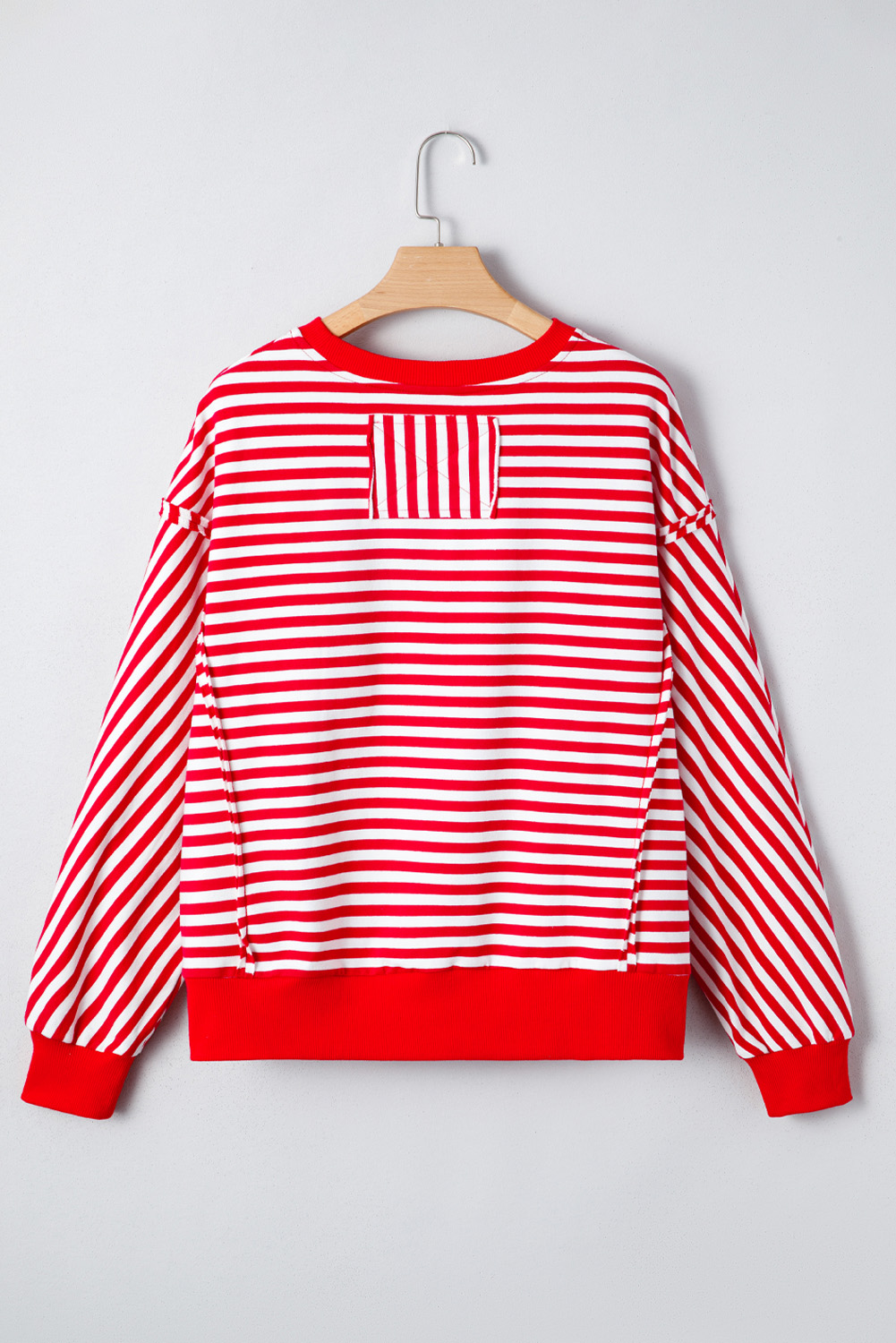 Red Stripe Christmas Nutcracker Sequin Patched Drop Shoulder Top - loveforevers