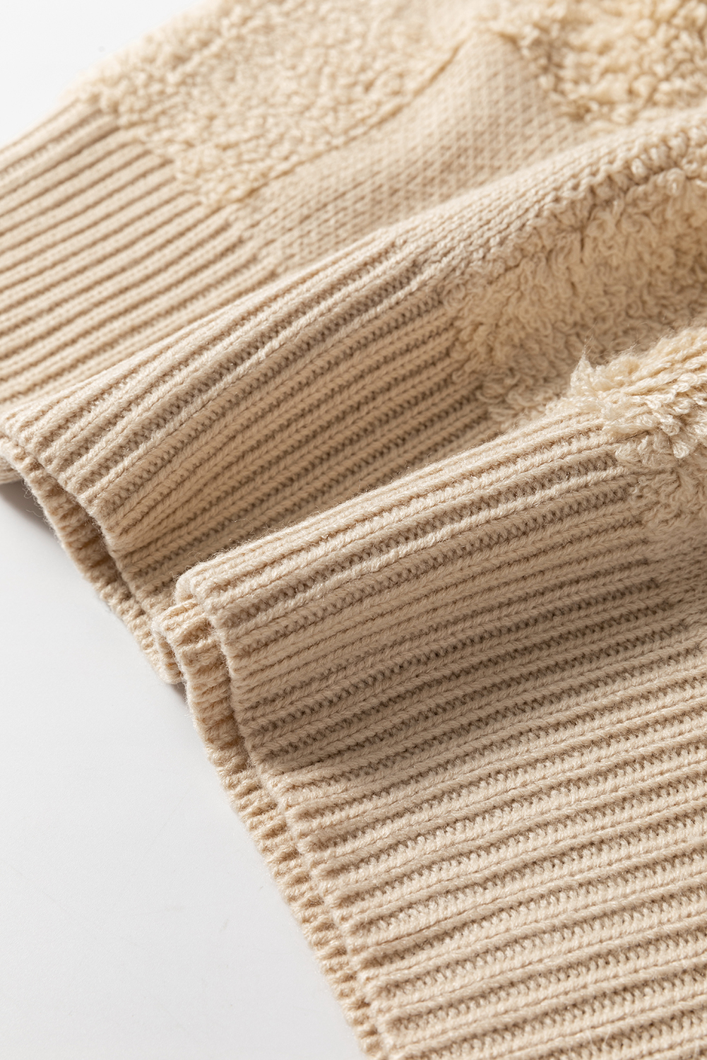 Parchment Checkered Sherpa Crew Neck Loose Sweater - loveforevers