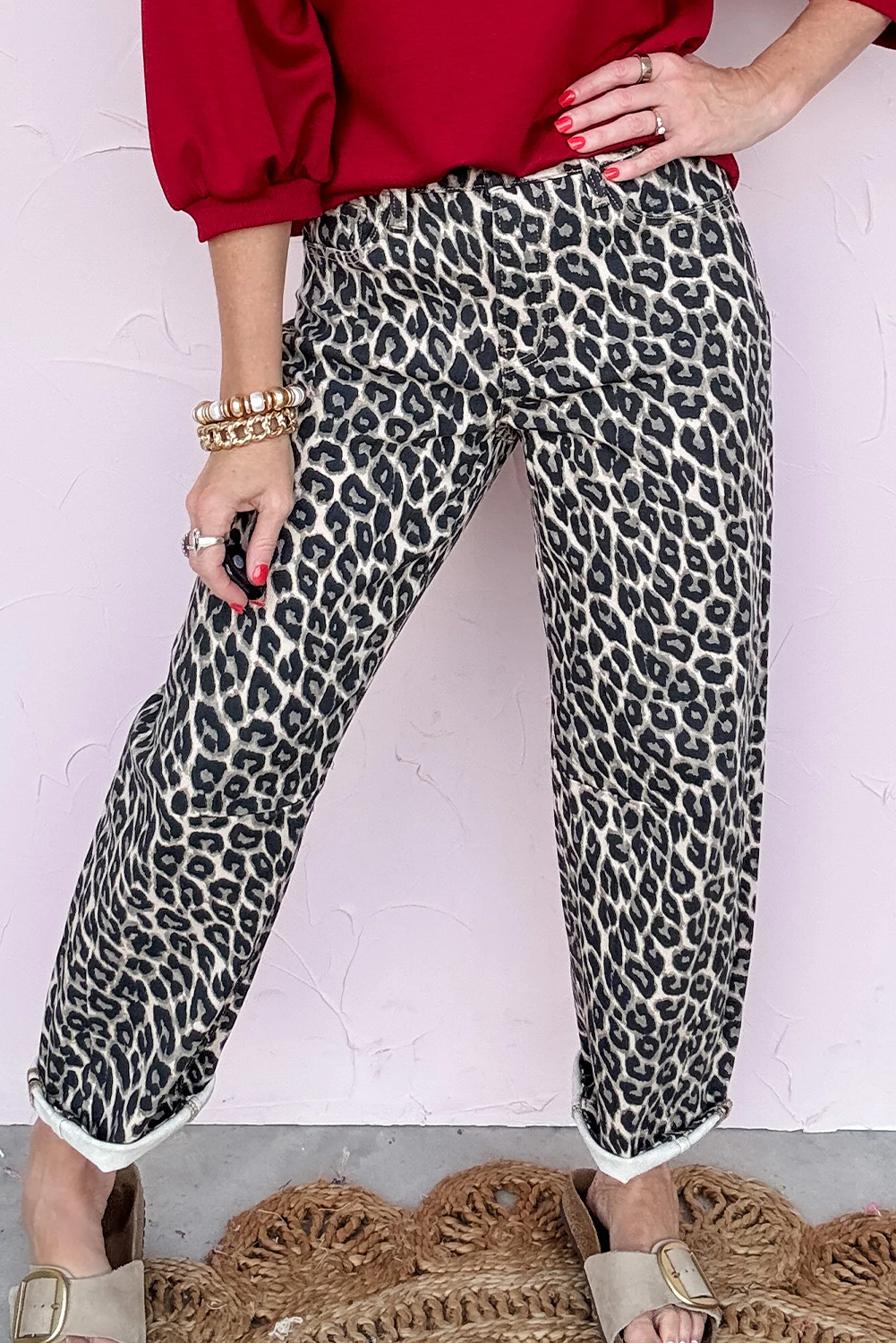 Black Leopard Print Barrel Jeans - loveforevers