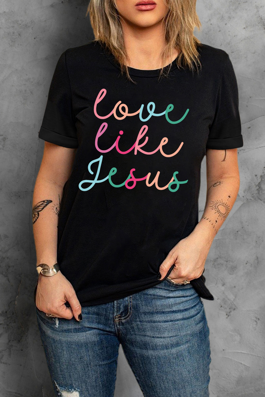 Black Love Like Jesus Crew Neck Graphic Tee - loveforevers