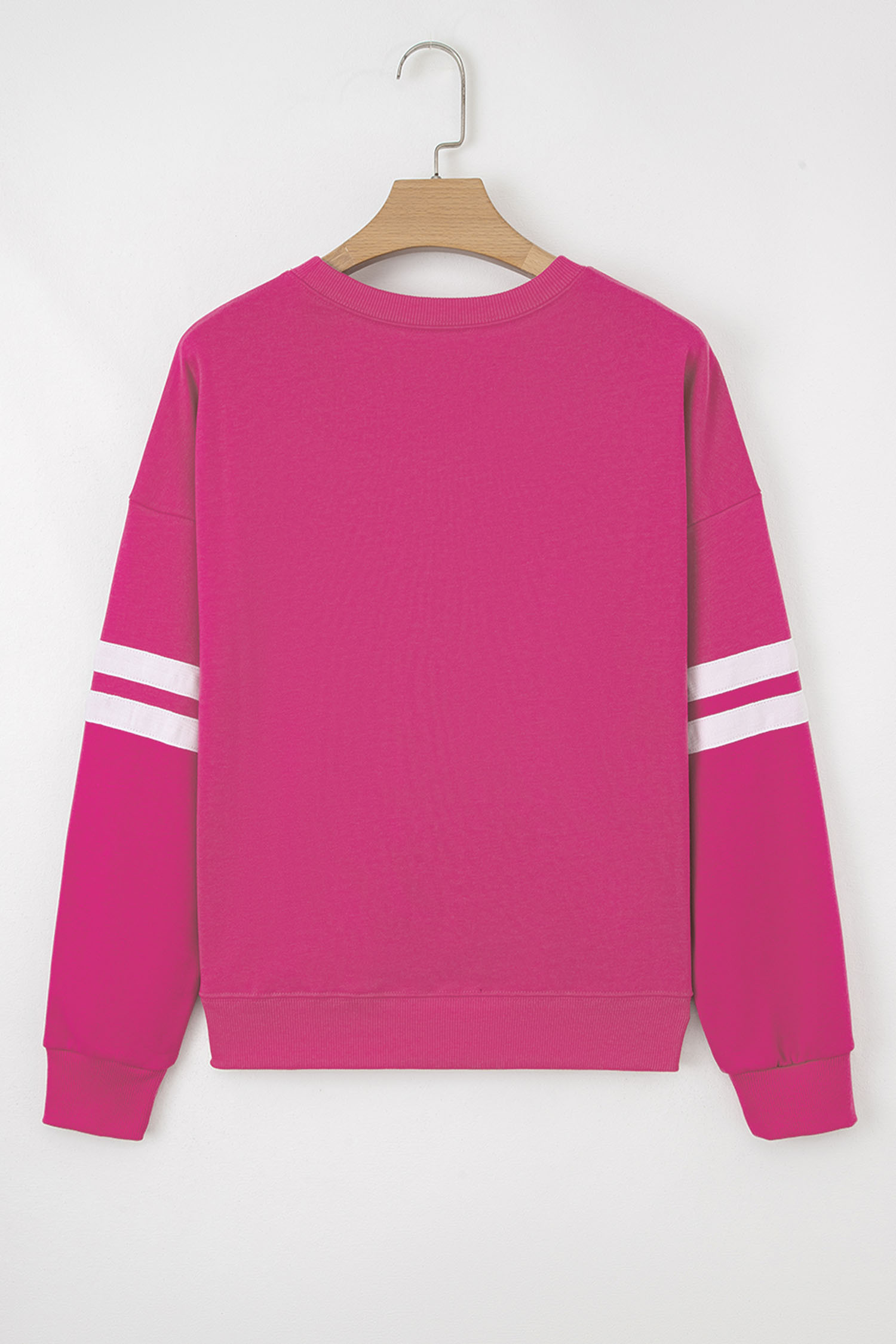 Rose Red Hello Valentine Varsity Striped Sleeve Baggy Sweatshirt - loveforevers
