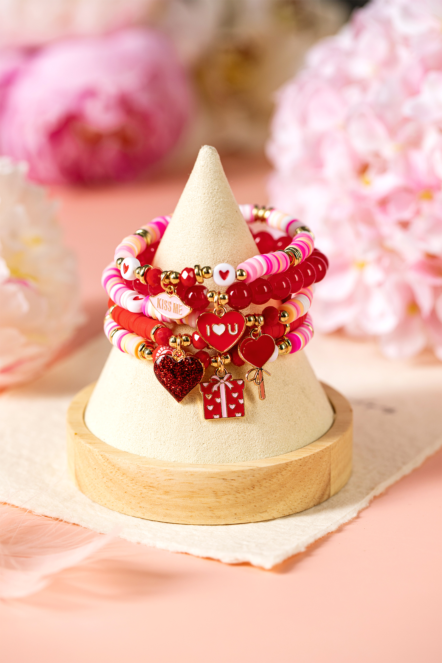 Fiery Red 5pcs I Love U Valentines Day Sweet Bracelet Set - loveforevers