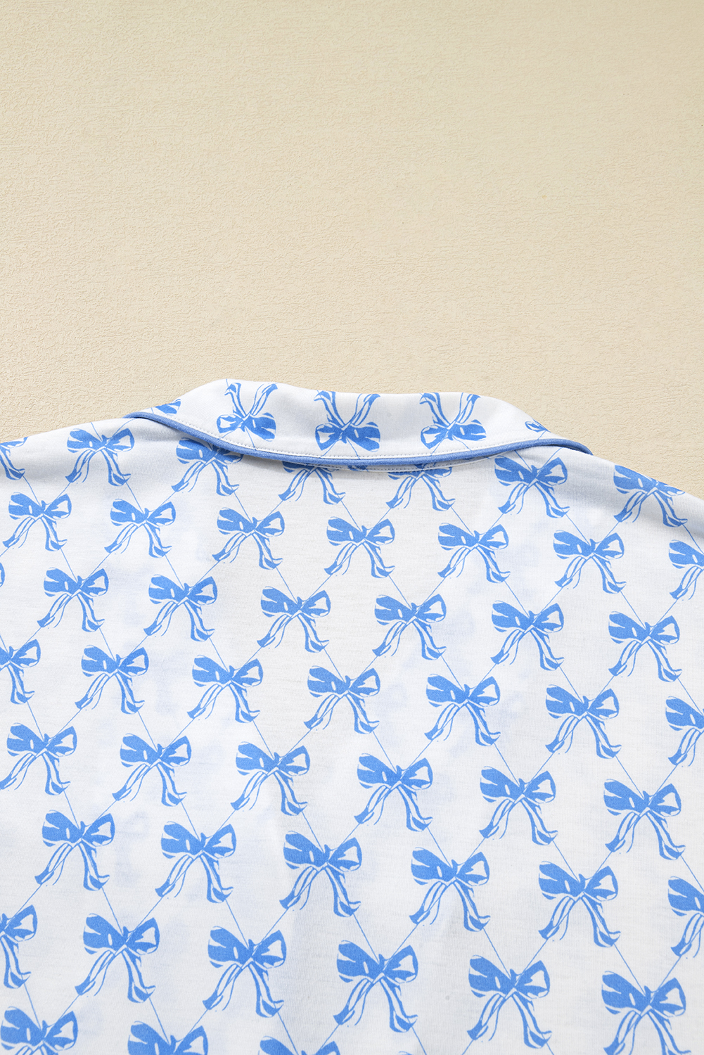 Sky Blue Bow Print Long Sleeve Shirt and Pants Soft Pajama Set - loveforevers