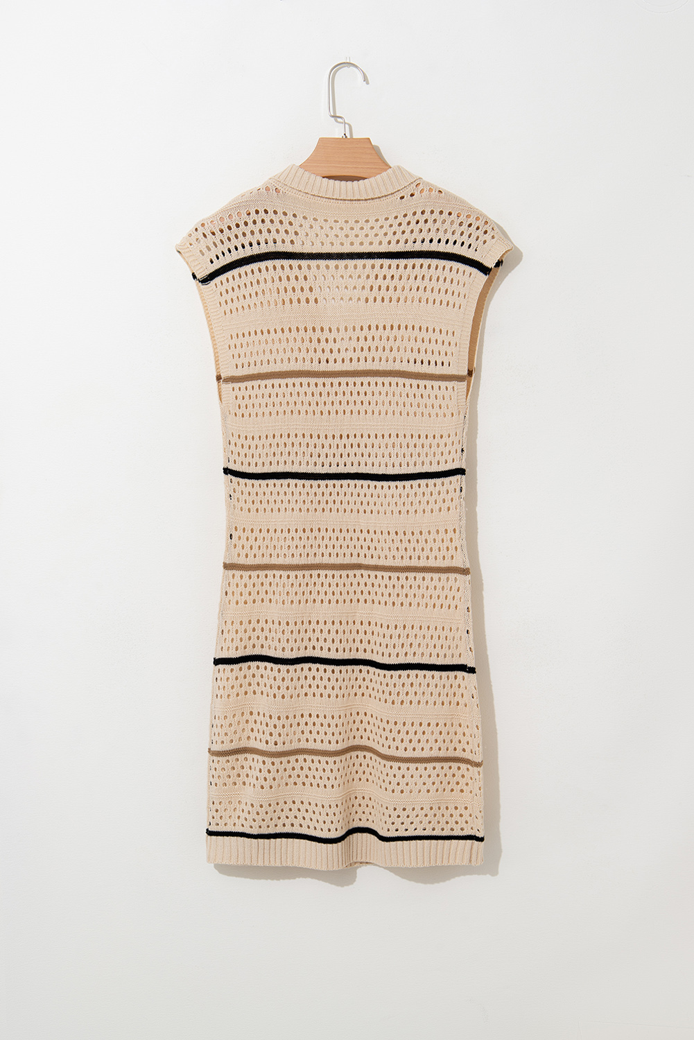 Apricot Beach Eyelet Crochet Knit Striped Detail Polo Tee Dress - loveforevers