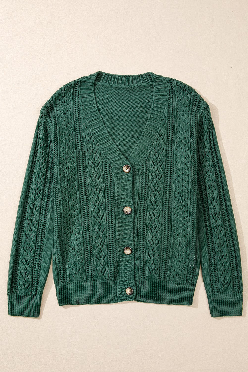 Dark Khaki Open Knit Drop Shoulder Sweater Cardigan - loveforevers