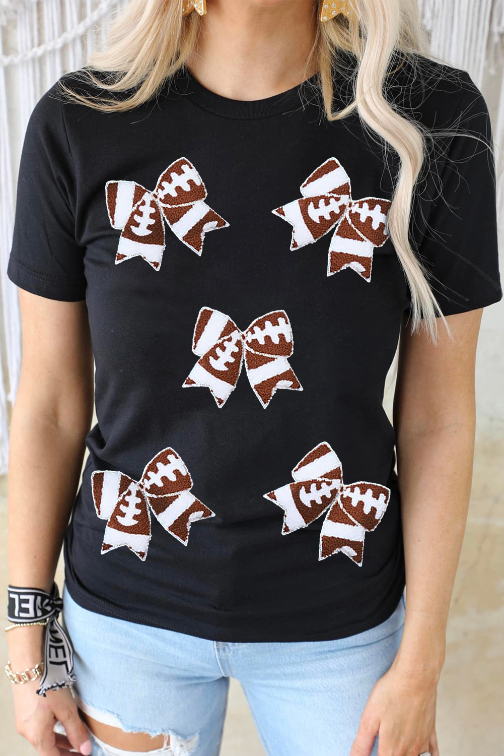 Black Rugby Football Bowknot Pattern Game Day T Shirt - loveforevers