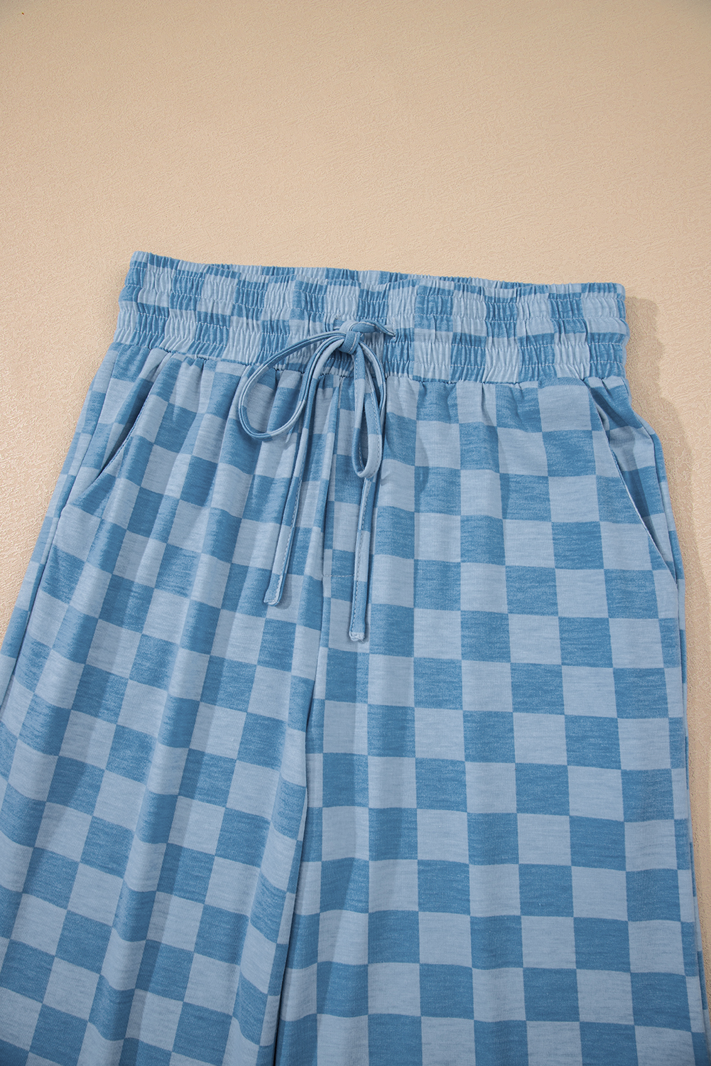 Khaki Checkered Elastic High Waist Loose Casual Pants - loveforevers