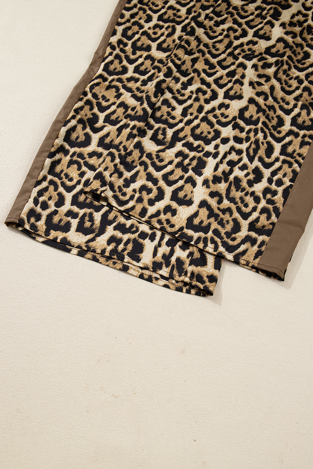 Brown Leopard Collared 3/4 Sleeve Shirt and Loose Pants Two Piece Outfit Set - loveforevers