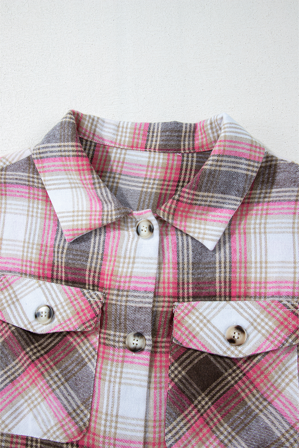 Pink Plaid Flap Pocket Button Up Shacket - loveforevers