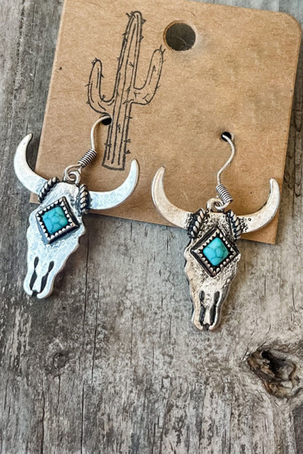 Silver Turquoise Bull Head Western Fashion Earrings - loveforevers