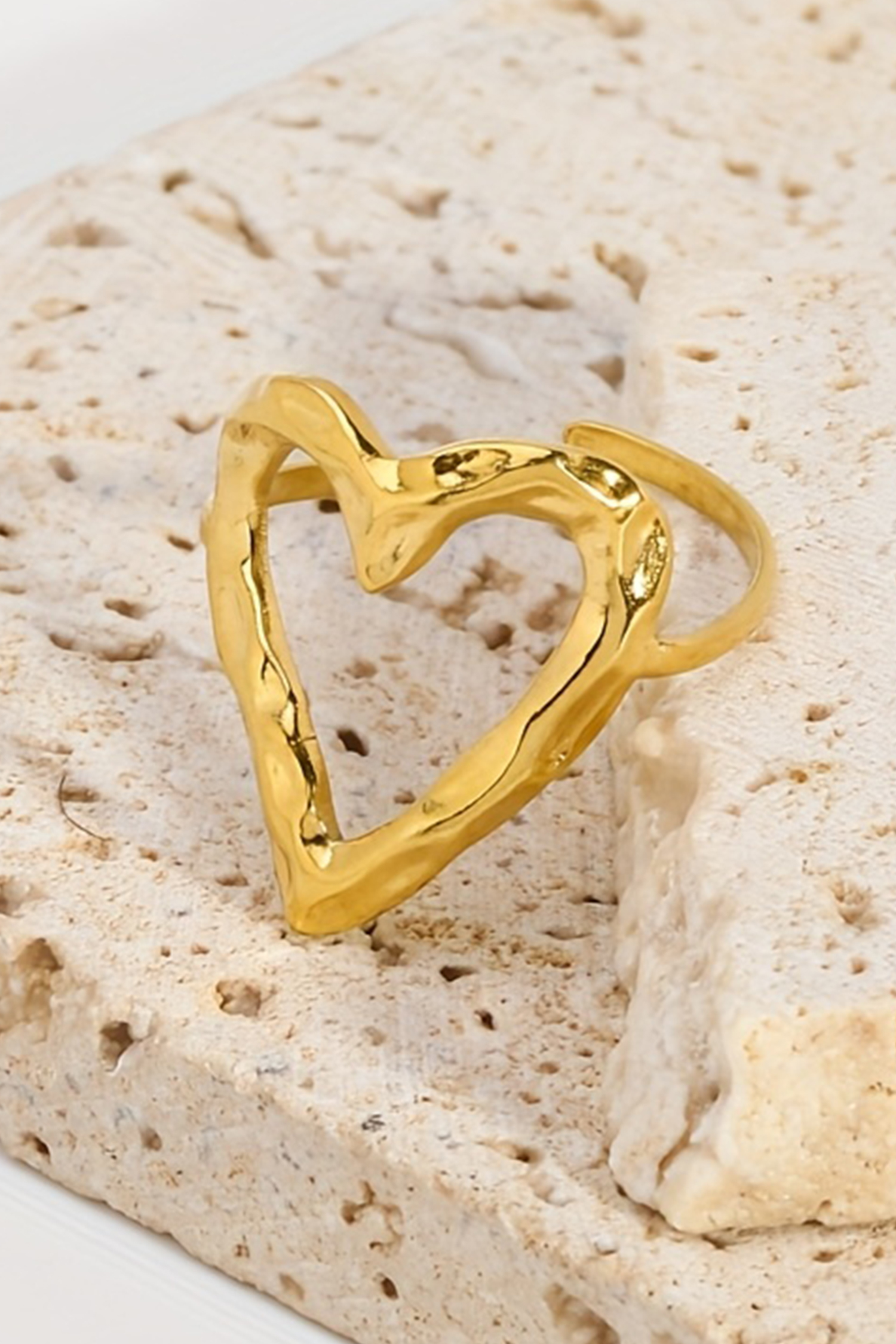 Gold Plated Heart Shaped Adjustable Finger Ring - loveforevers