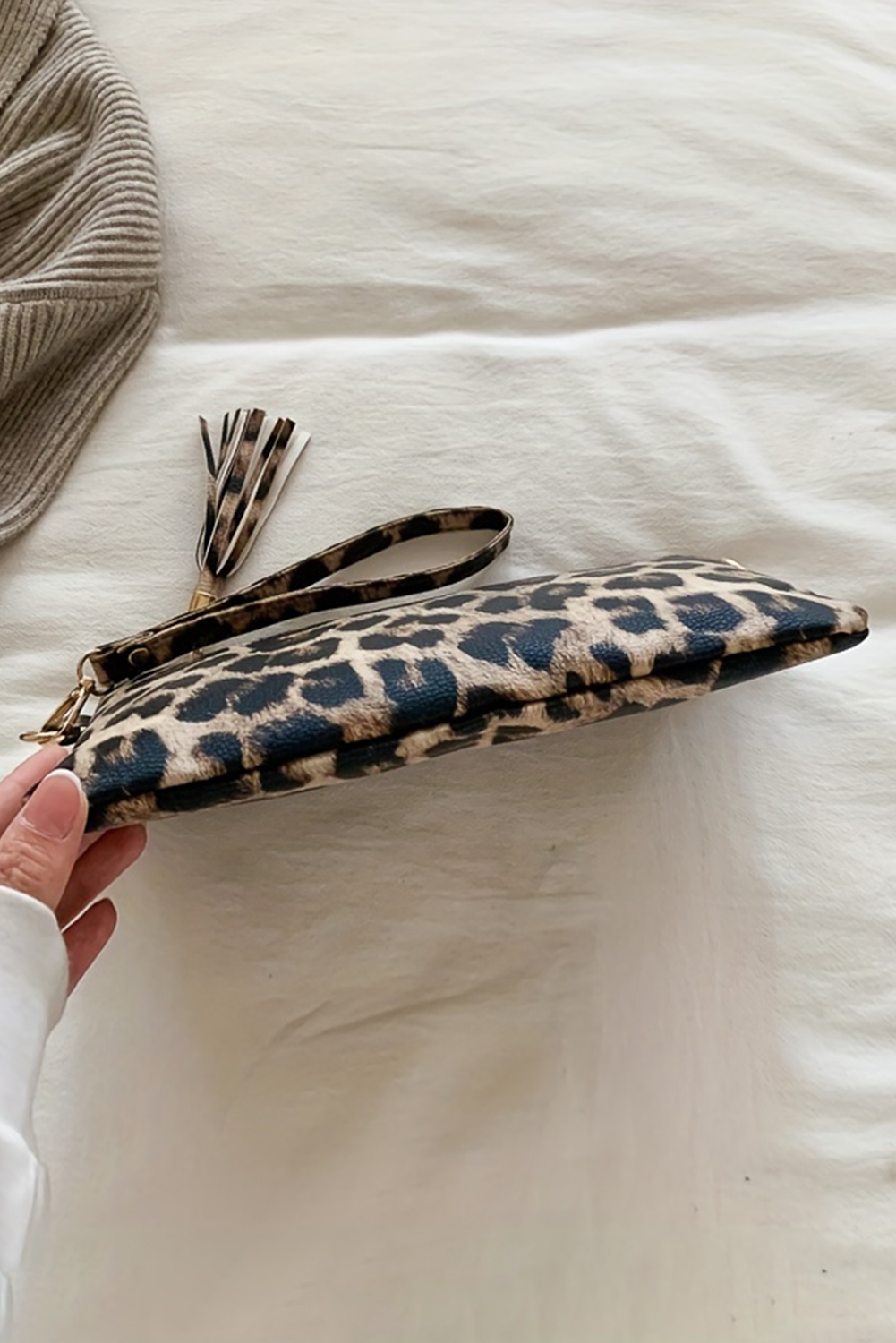 Chestnut Leopard/Cow Print Wrist Strap Zipped Wallet - loveforevers