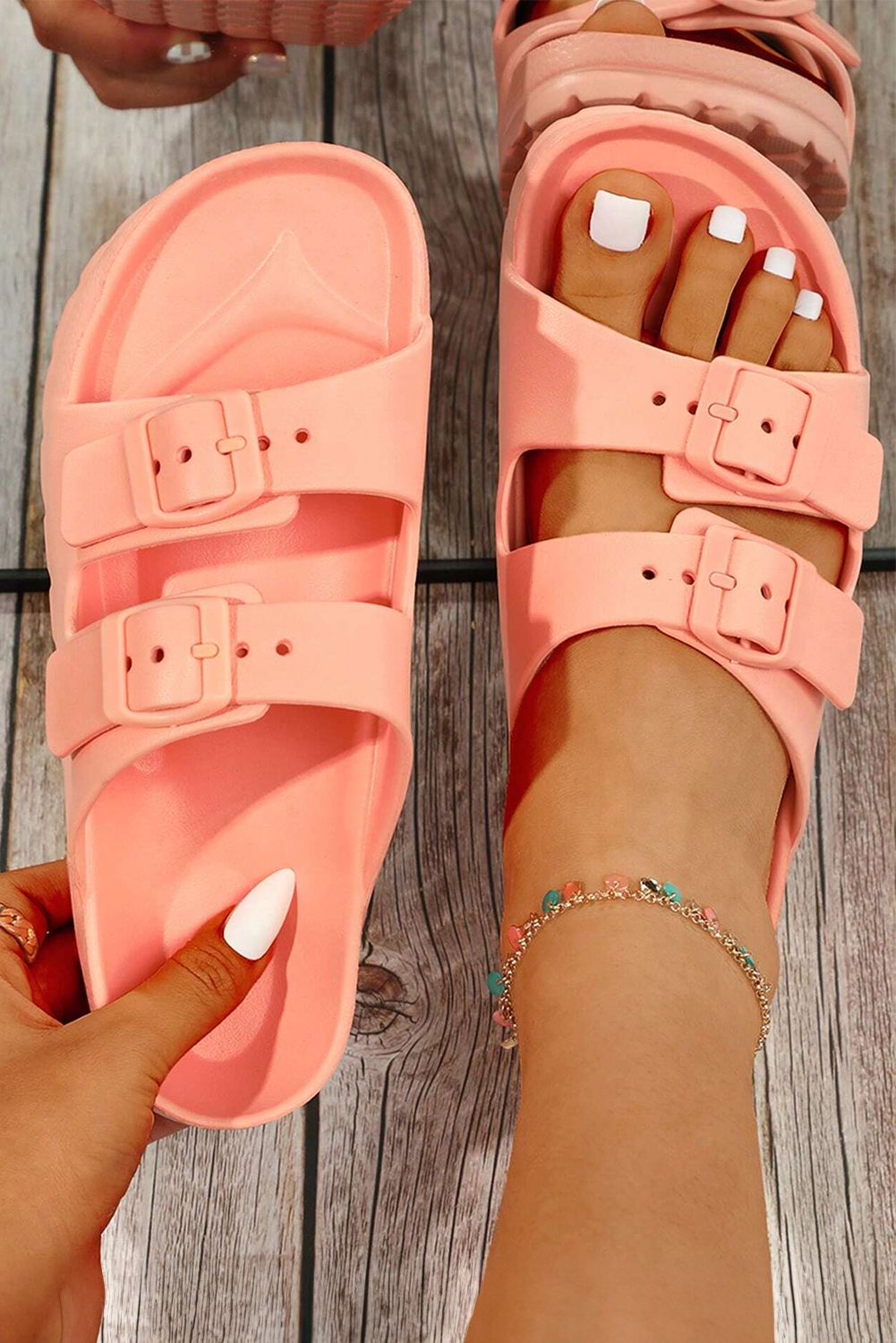 Pale Chestnut Double-buckle EVA Slippers - loveforevers