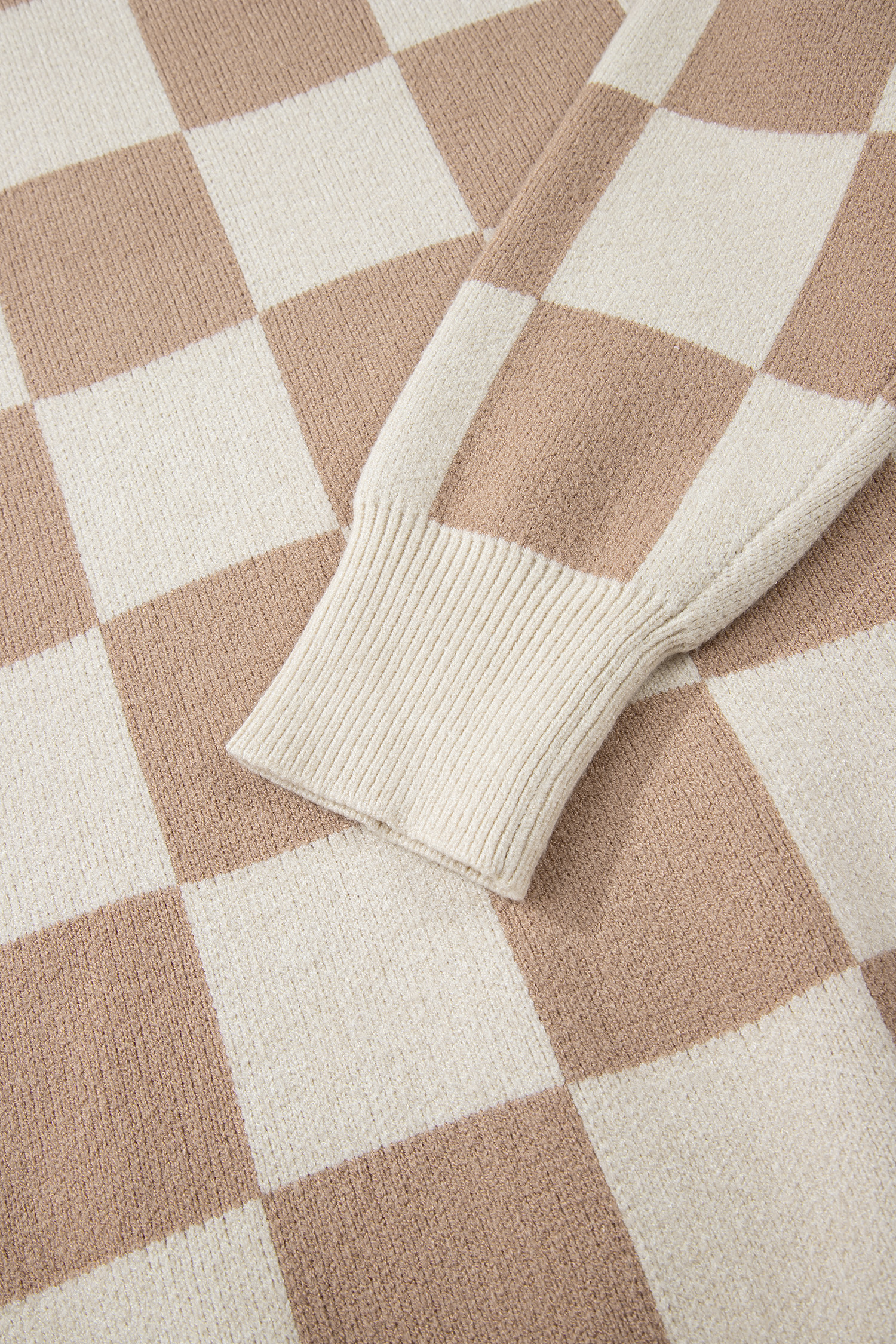 Parchment Checkered Pattern Ribbed Trim Knit Baggy Sweater - loveforevers