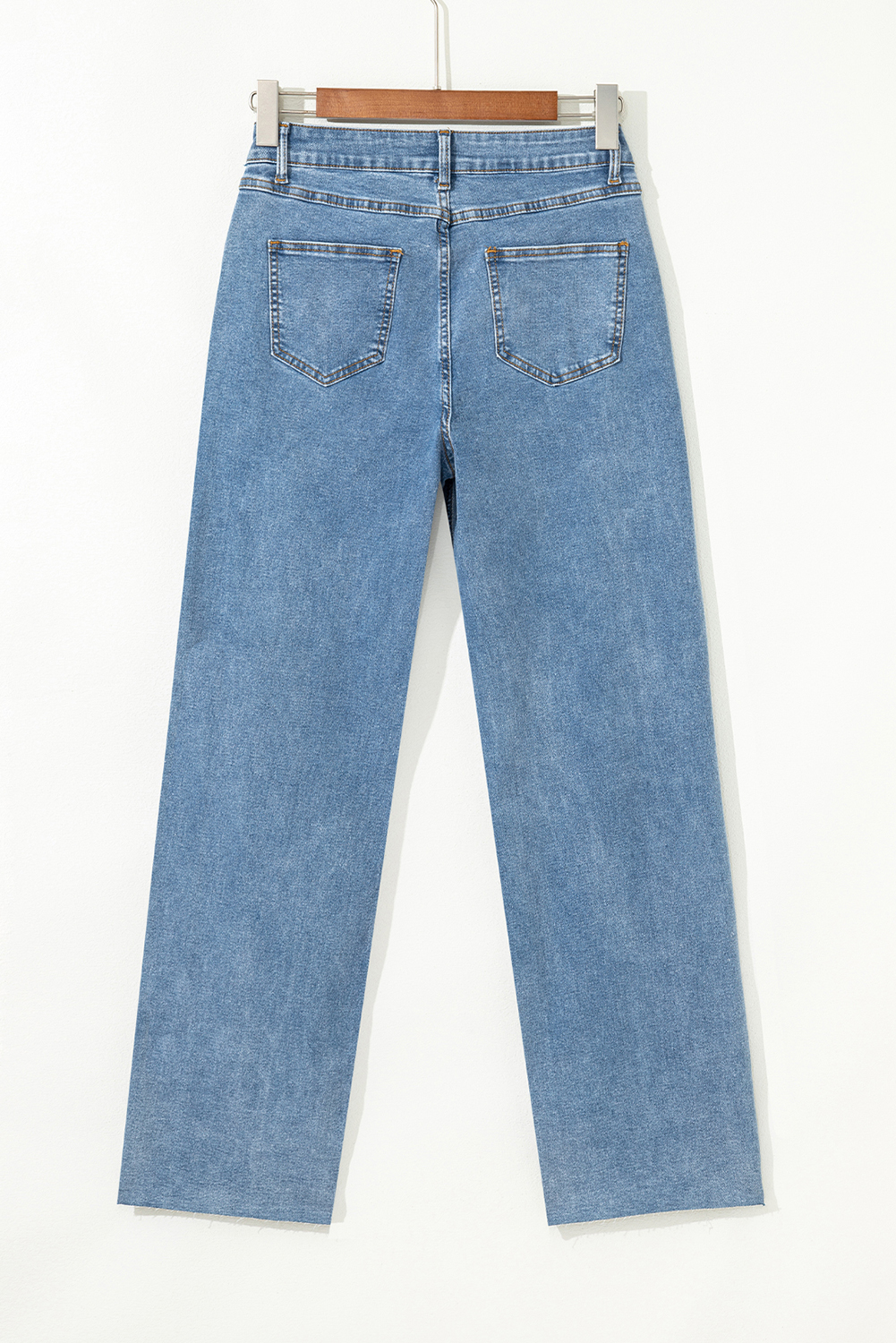Blue Mid Rise Asymmetrical Waist Wide Leg Jeans - loveforevers