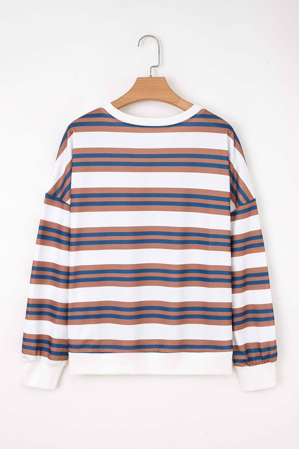 Khaki Stripe Crew Neck Drop Shoulder Pullover Sweatshirt - loveforevers
