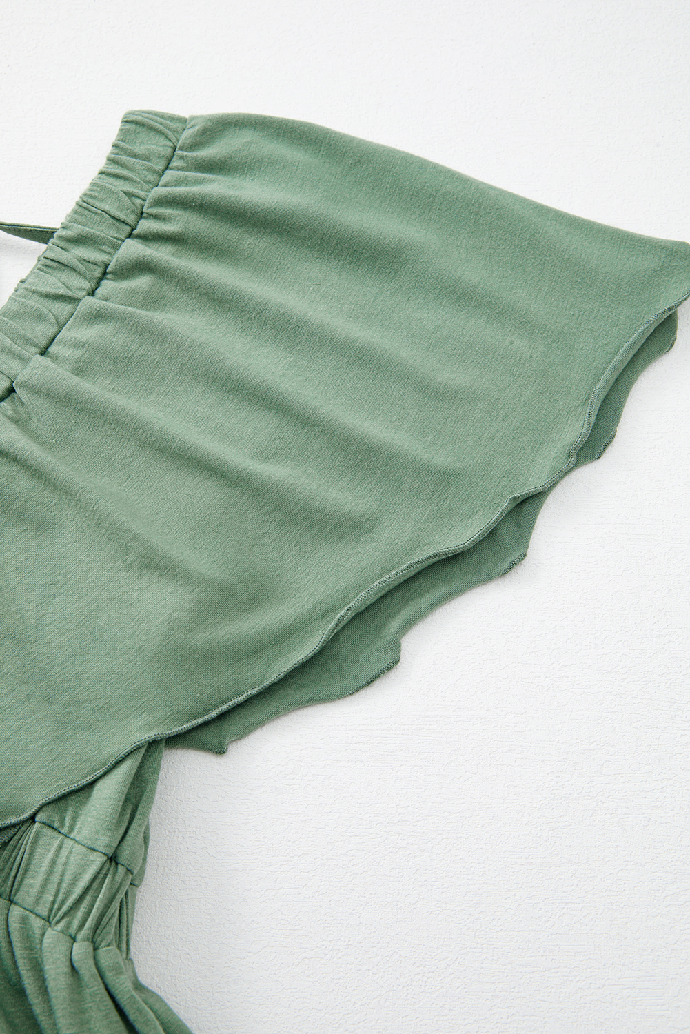 Grass Green Textured V Neck Flutter Sleeve Ruffled Maxi Dress - loveforevers