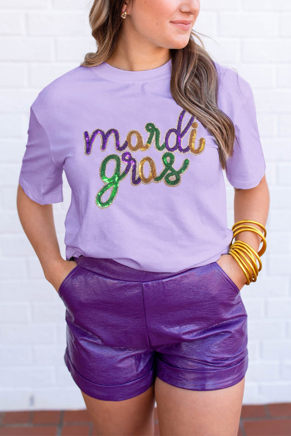 Wisteria Sequin mardi gras Graphic T Shirt - loveforevers