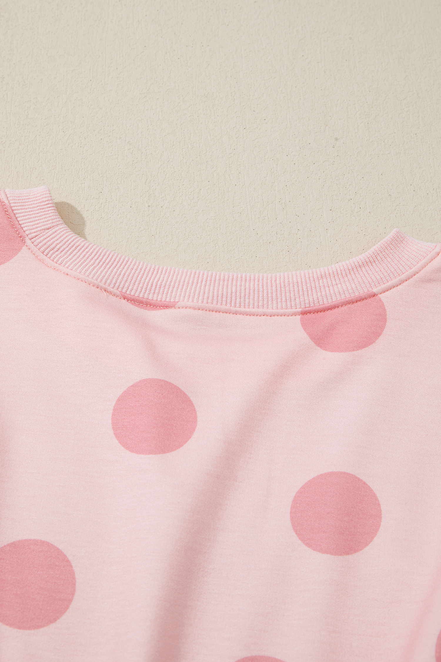 Beige Polka Dot Print Drop Shoulder Pullover Drawstring Jogger Pant Set - loveforevers