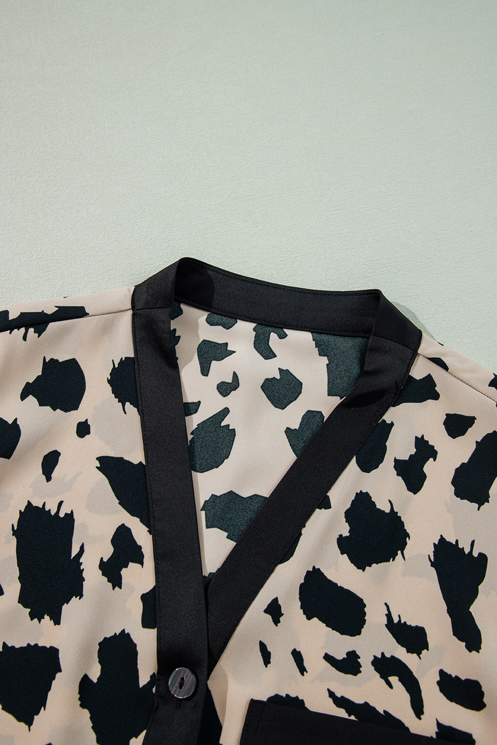 Khaki Cheetah Contrast Trim Loose Fit Two Piece Sleepwear - loveforevers