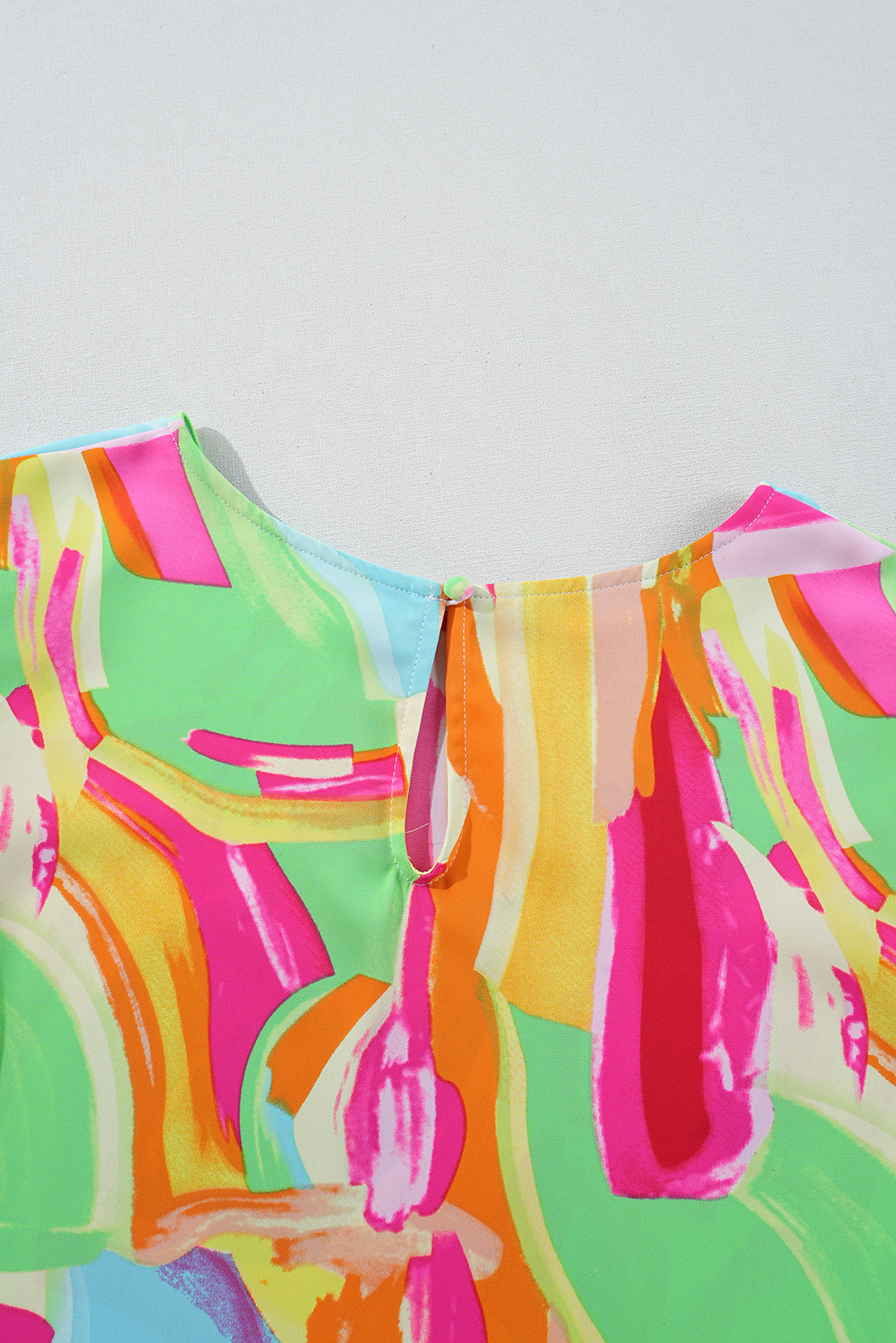 Multicolour Abstract Print Keyhole Back Pleated Half Sleeve Blouse - loveforevers