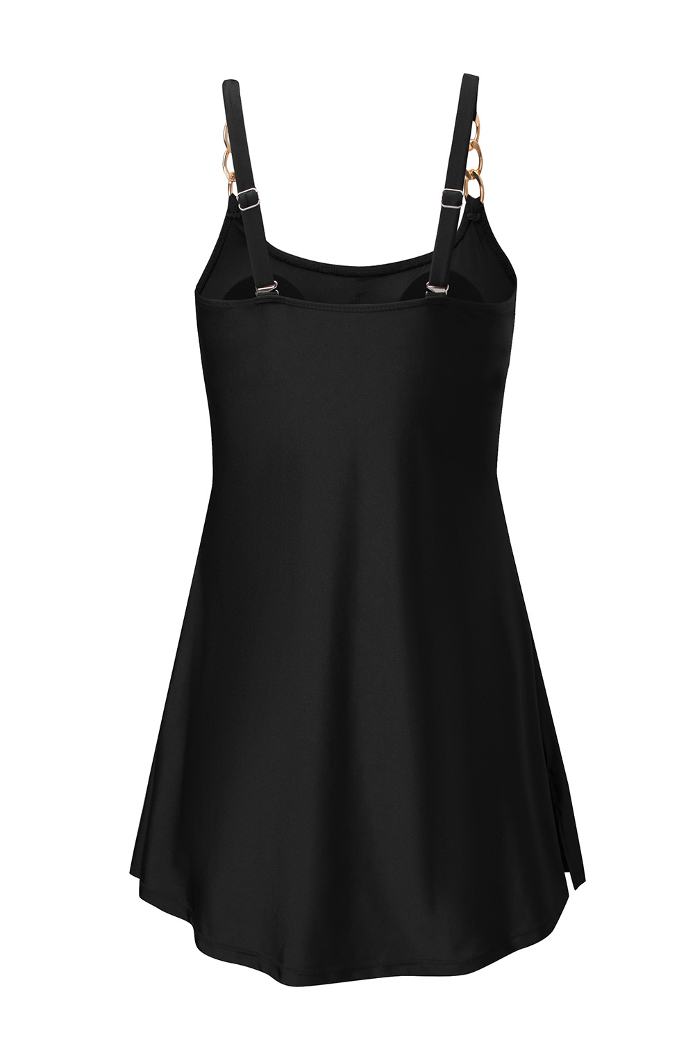 Black Grommet Shoulder Strap Pleated Swim Dress - loveforevers
