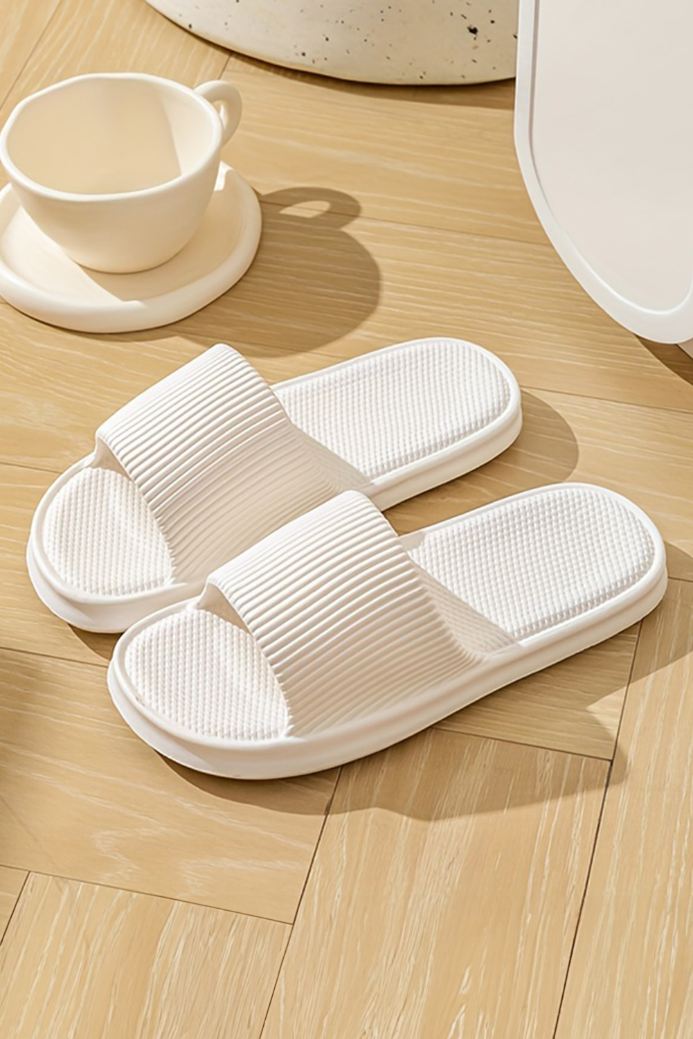 White Textured Thick Sole Soft EVA Home Slippers - loveforevers