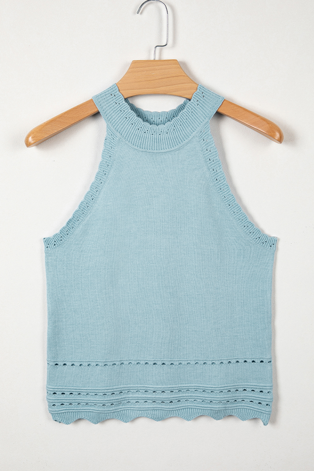 Sky Blue White Cut-out Scalloped Hem Skinny Tank Top - loveforevers