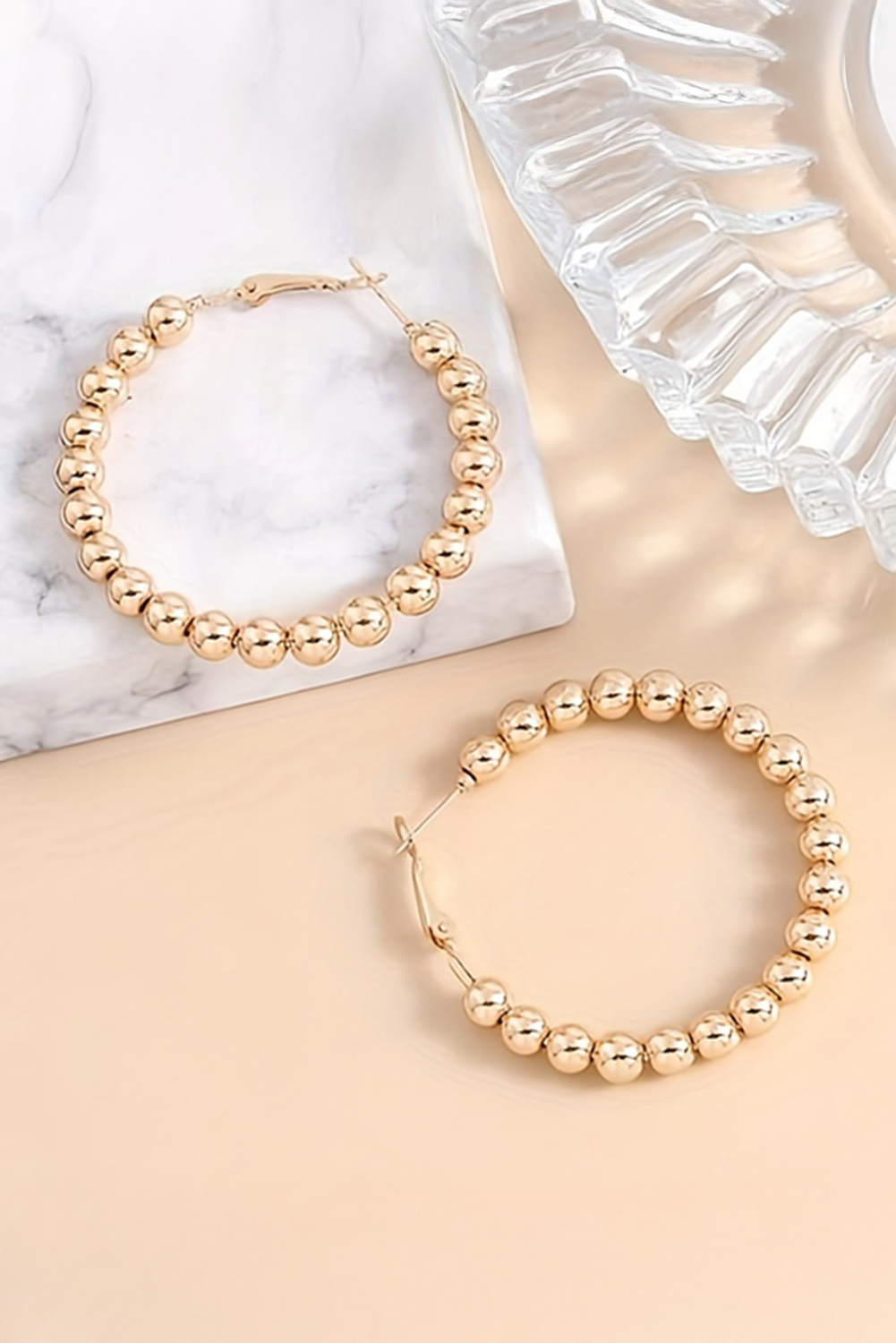 Gold Plated Beads Alloy Hoop Earrings - loveforevers