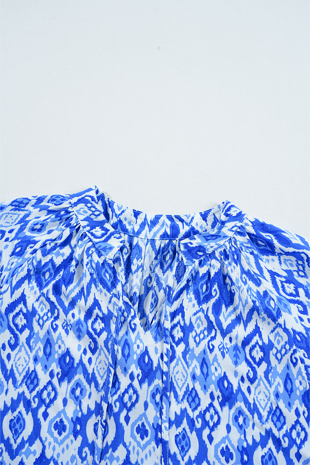 Blue Boho Printed 3/4 Sleeve Tied Neck Blouse - loveforevers